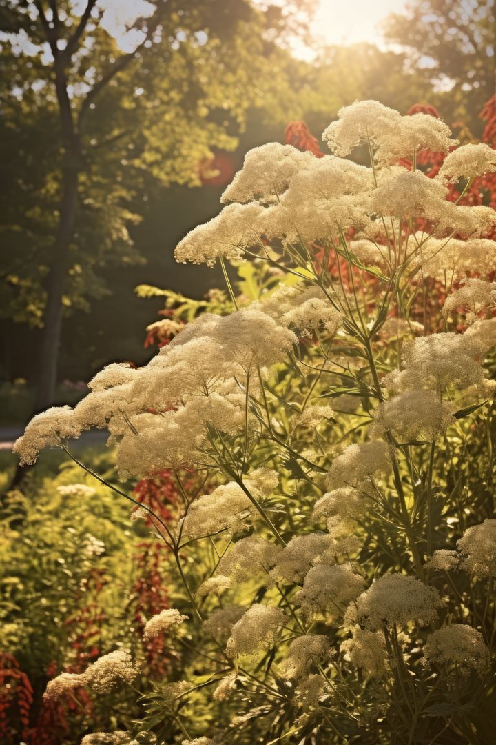 Elderberry tree with red berries and white flowers, created using generative ai technology - Free Images, Stock Photos and Pictures on Pikwizard.com