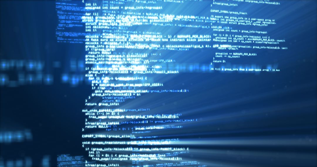 Digital Code Stream on Blue Network Background