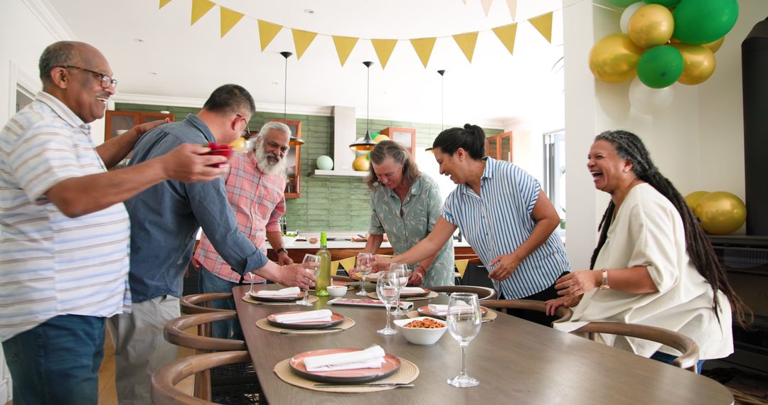 Diverse Group of Seniors Enjoying a Dinner Party Preparation