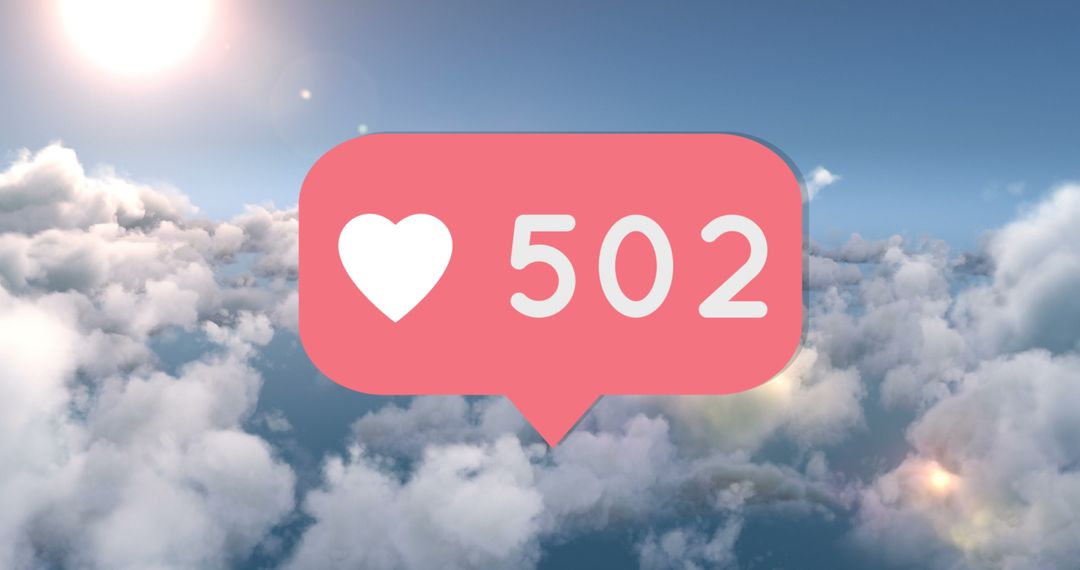 Heart Emoji with 502 Likes Over Clouds Symbolizing Social Media Impact