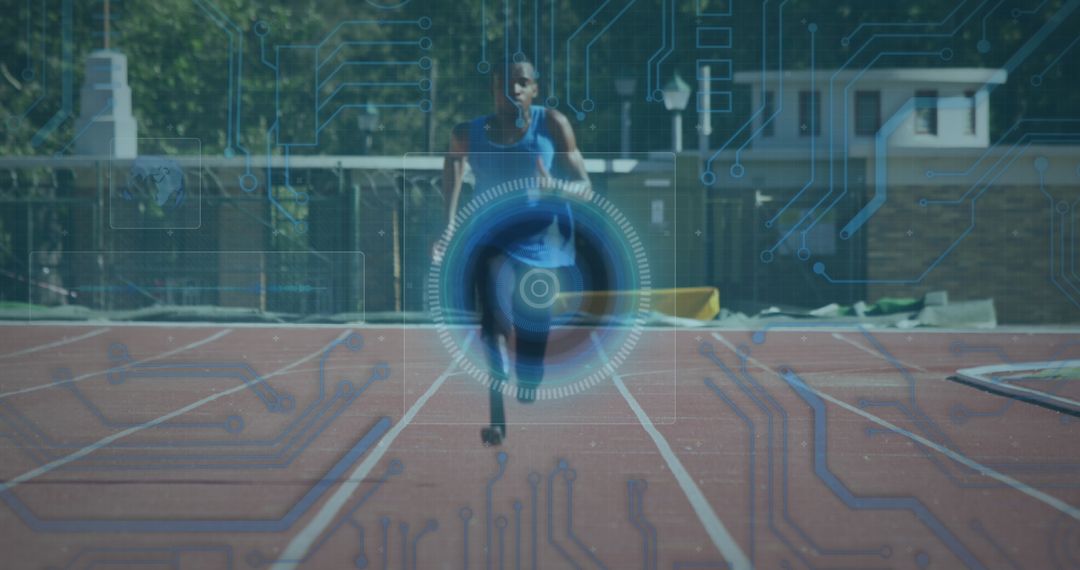 Digital Integration in Sports: Disabled Runner with Technology Overlay