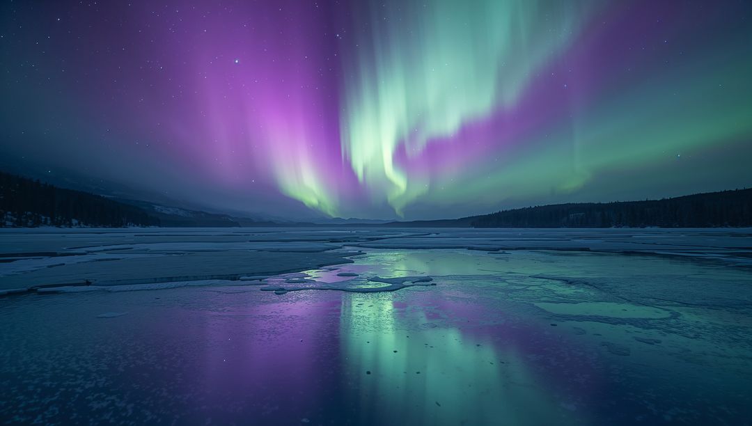 Mesmerizing Aurora Borealis Over Frozen Arctic Lake