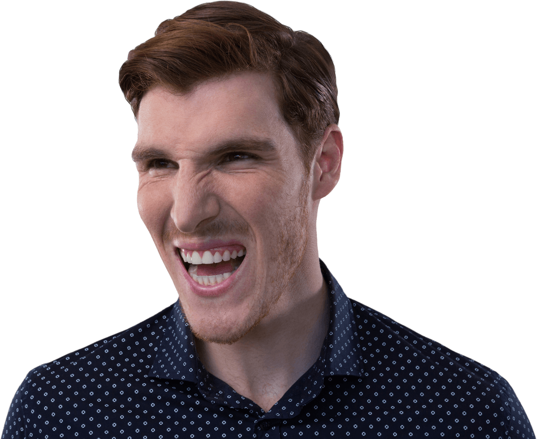Caucasian Man Laughing Playfully on Transparent Background
