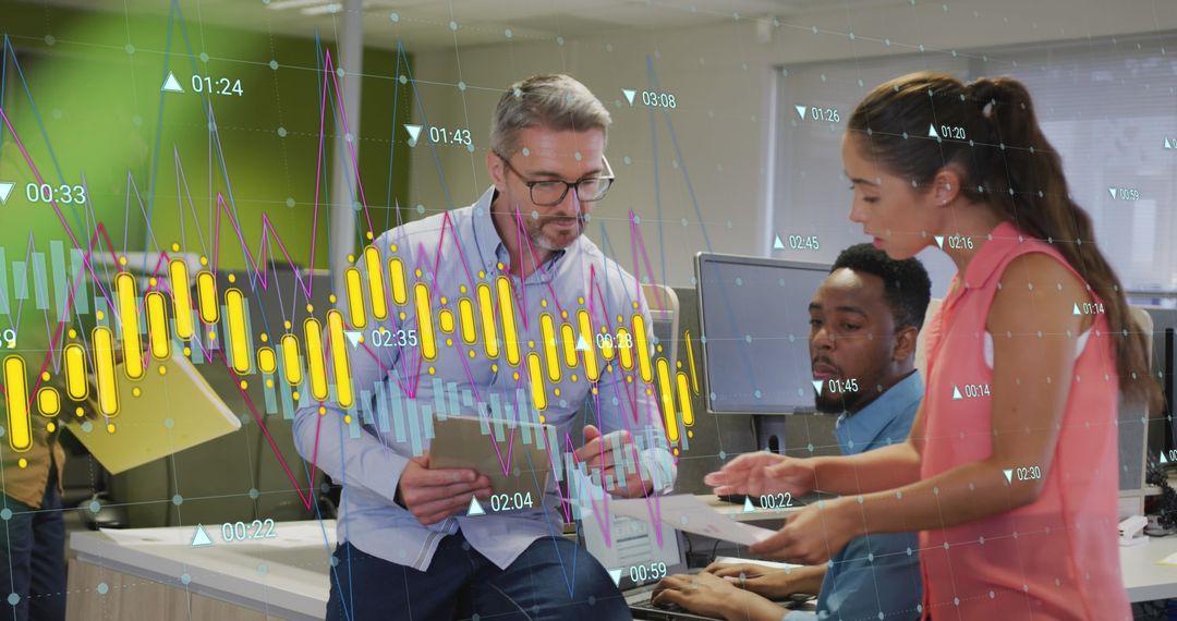 Diverse Office Team Collaborating with Financial Graphs
