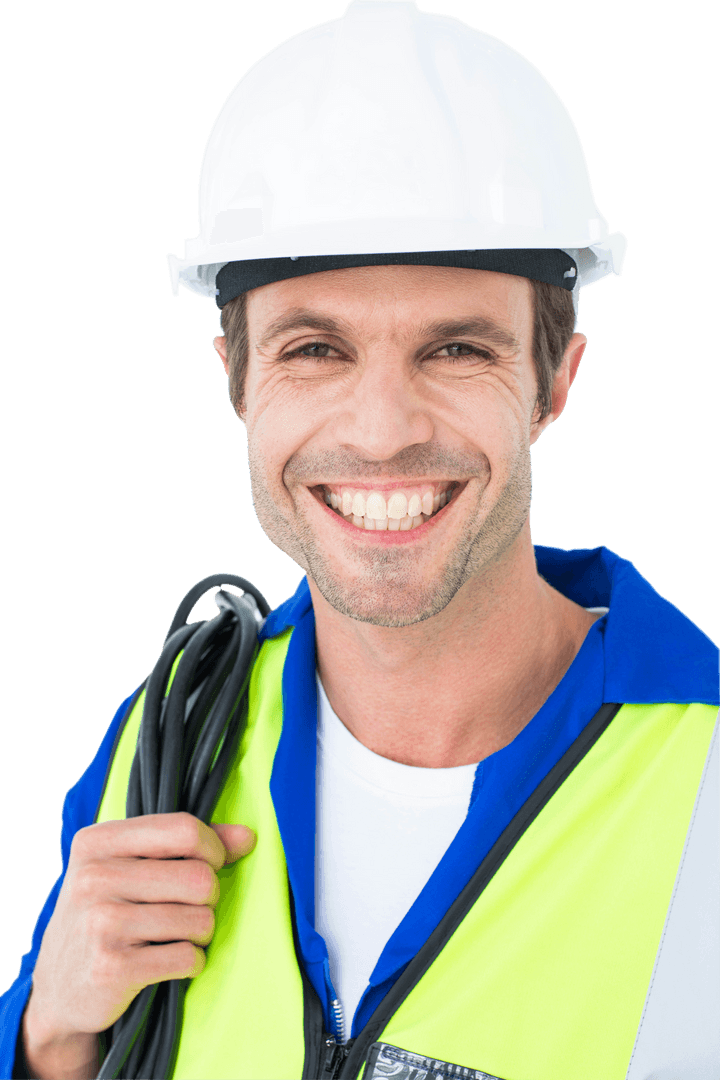 Happy Electrician Holding Wire Transparent Background