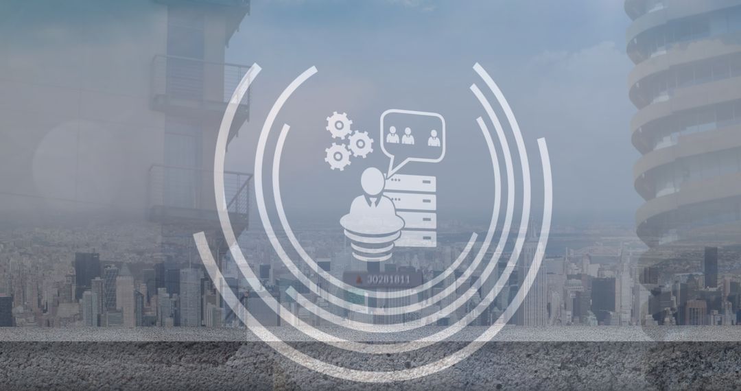 Digital Network Overlay with Futuristic Cityscape Background