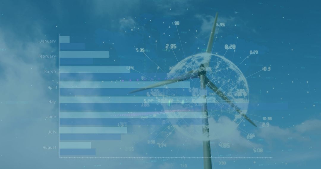 Wind Turbine with Data Overlay Illustrating Global Ecology