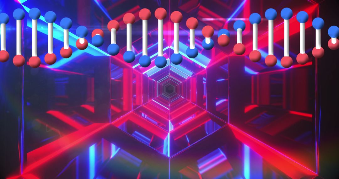 Futuristic DNA Double Helix in Vivid Digital Tunnel