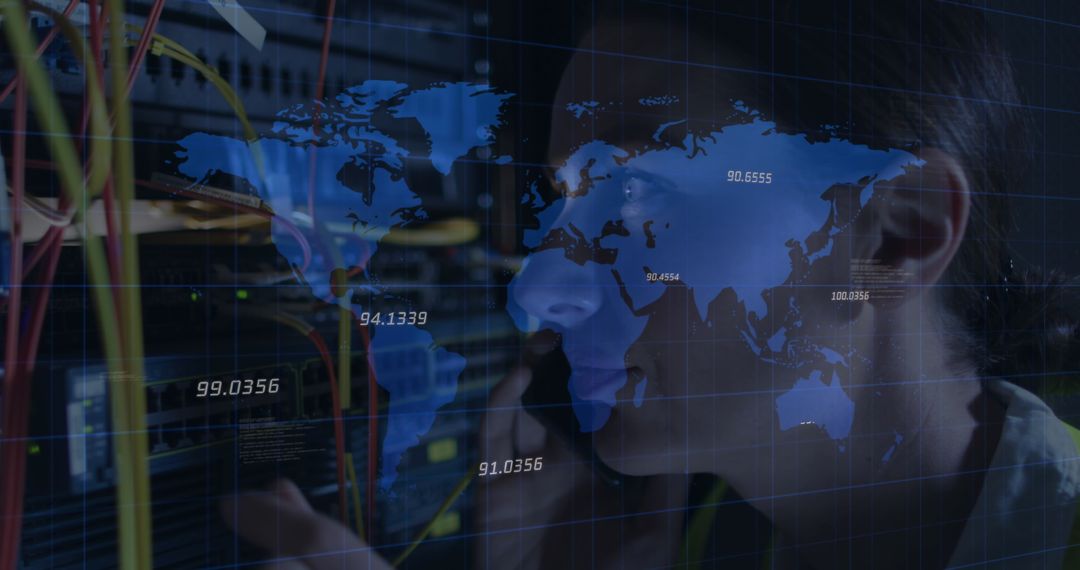 Female IT Engineer Analyzing Global Data Connectivity