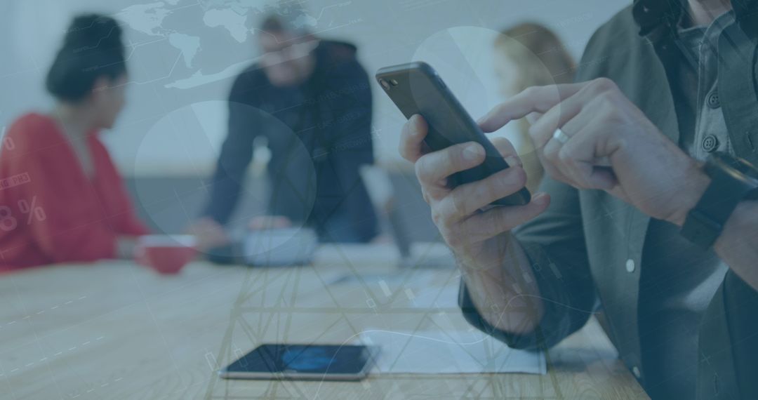 Businessman Analyzing Data on Smartphone Interface