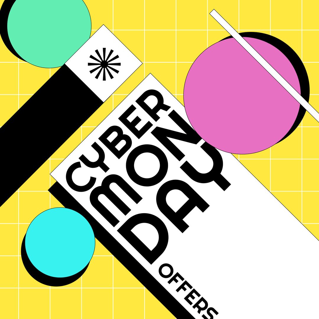 Vibrant Cyber Monday Promo with Geometric Pop Art Vibe