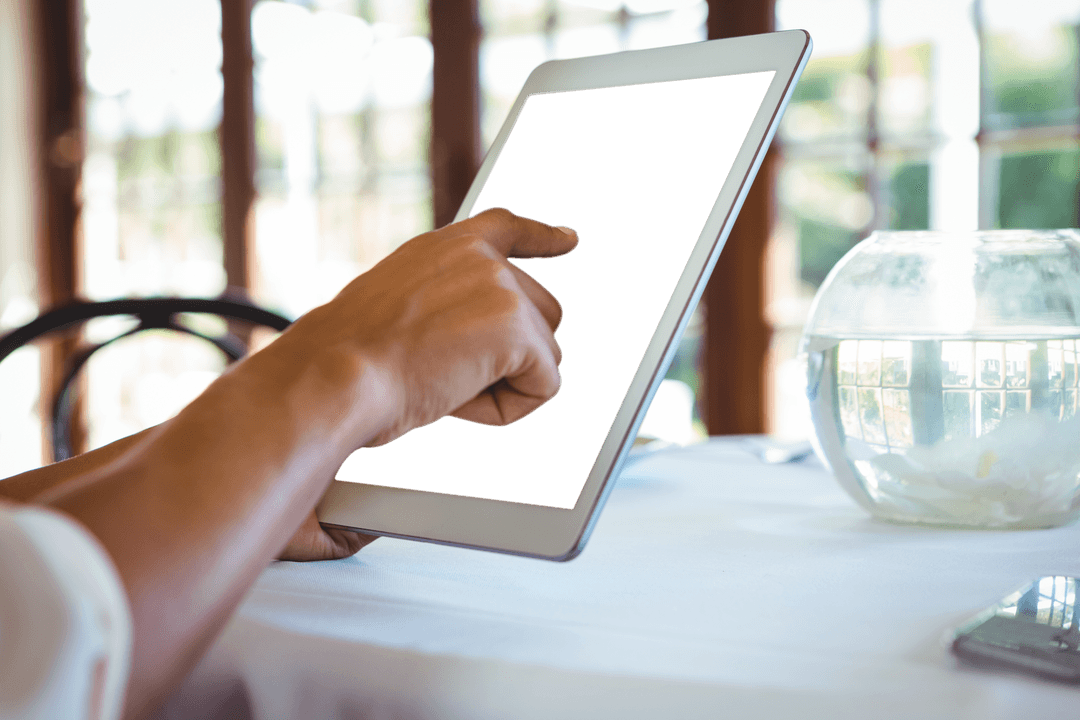 Transparent Tablet Screen Mockup in Office Setting