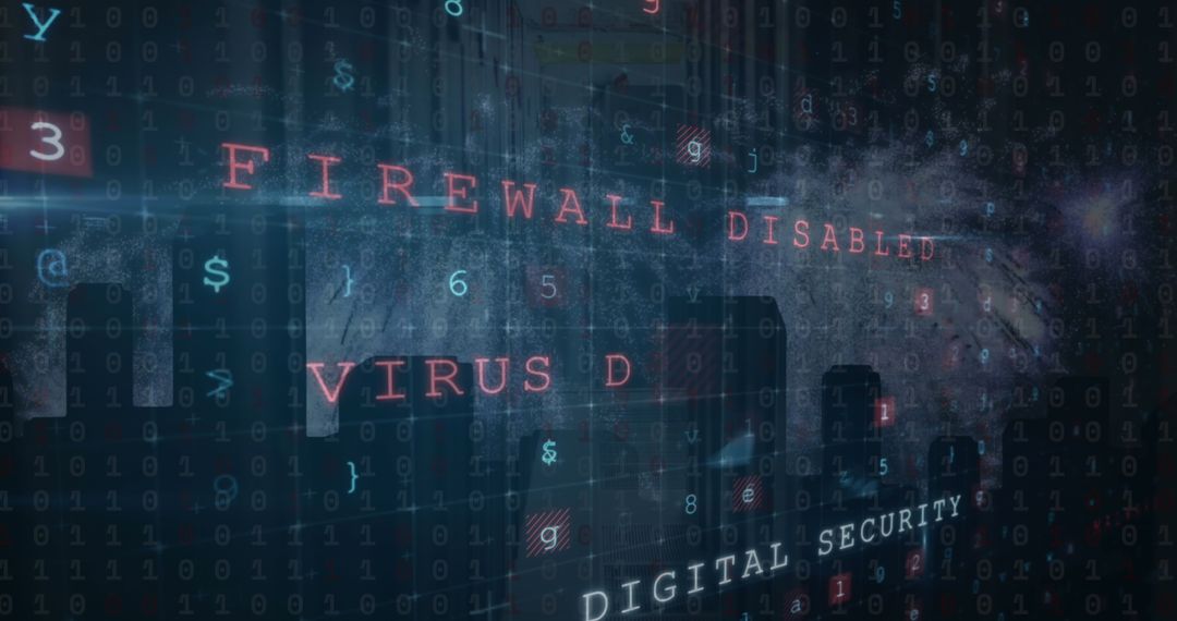Firewall Disabled Warning with Digital Security Threat Visualization