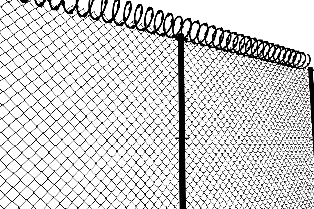 Silhouette Fence with Spiral Barbed Wire Transparent Background