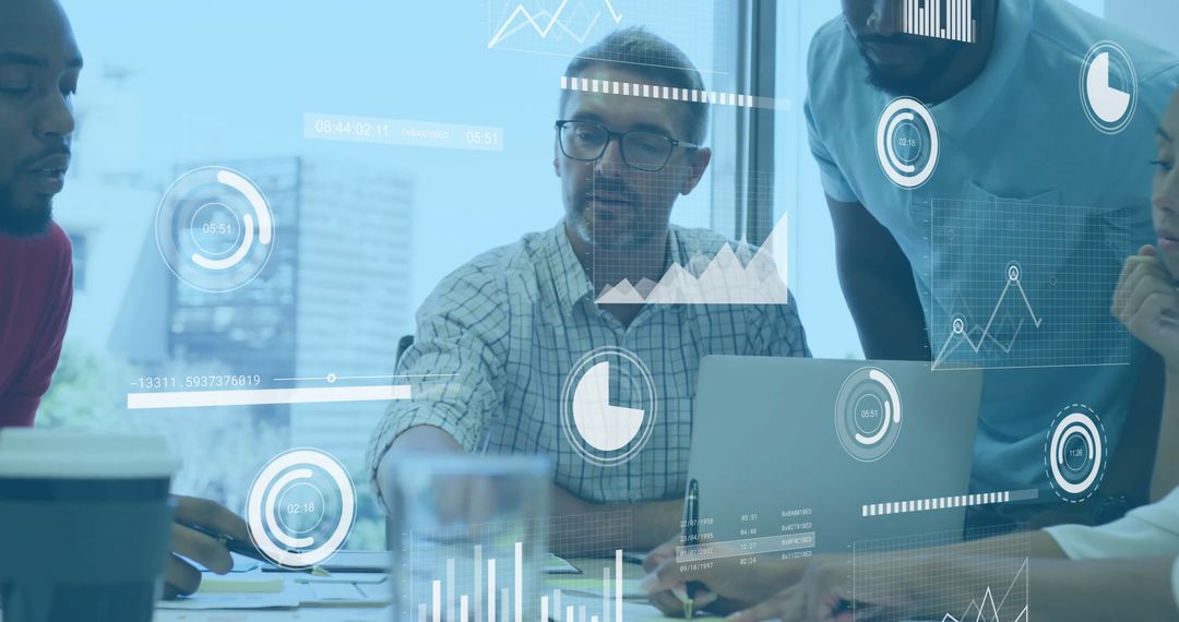 Professional Team Analyzing Data with Graphical Interface