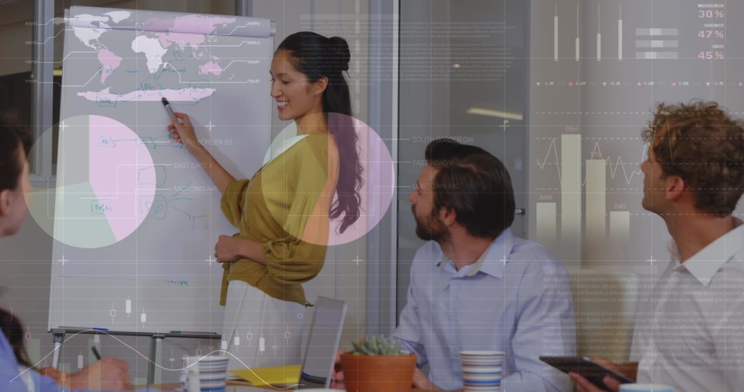 Collaboration Meeting with Digital Infographic Overlay