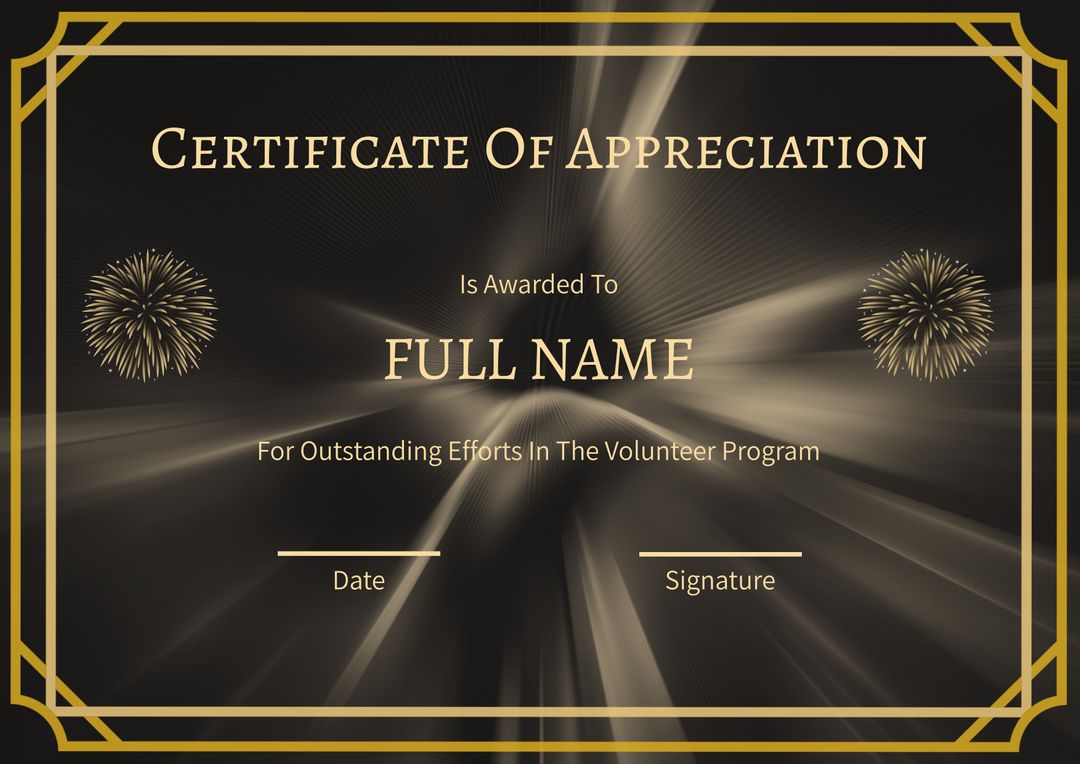 Elegant Certificate of Appreciation for Volunteer Program Efforts - Download Free Stock Templates Pikwizard.com