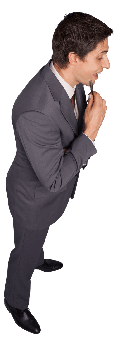 Caucasian Businessman Standing Pondering on Transparent Background