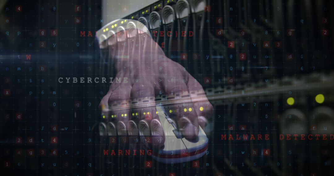 Cyber Attack Alert with Hand in Server Room