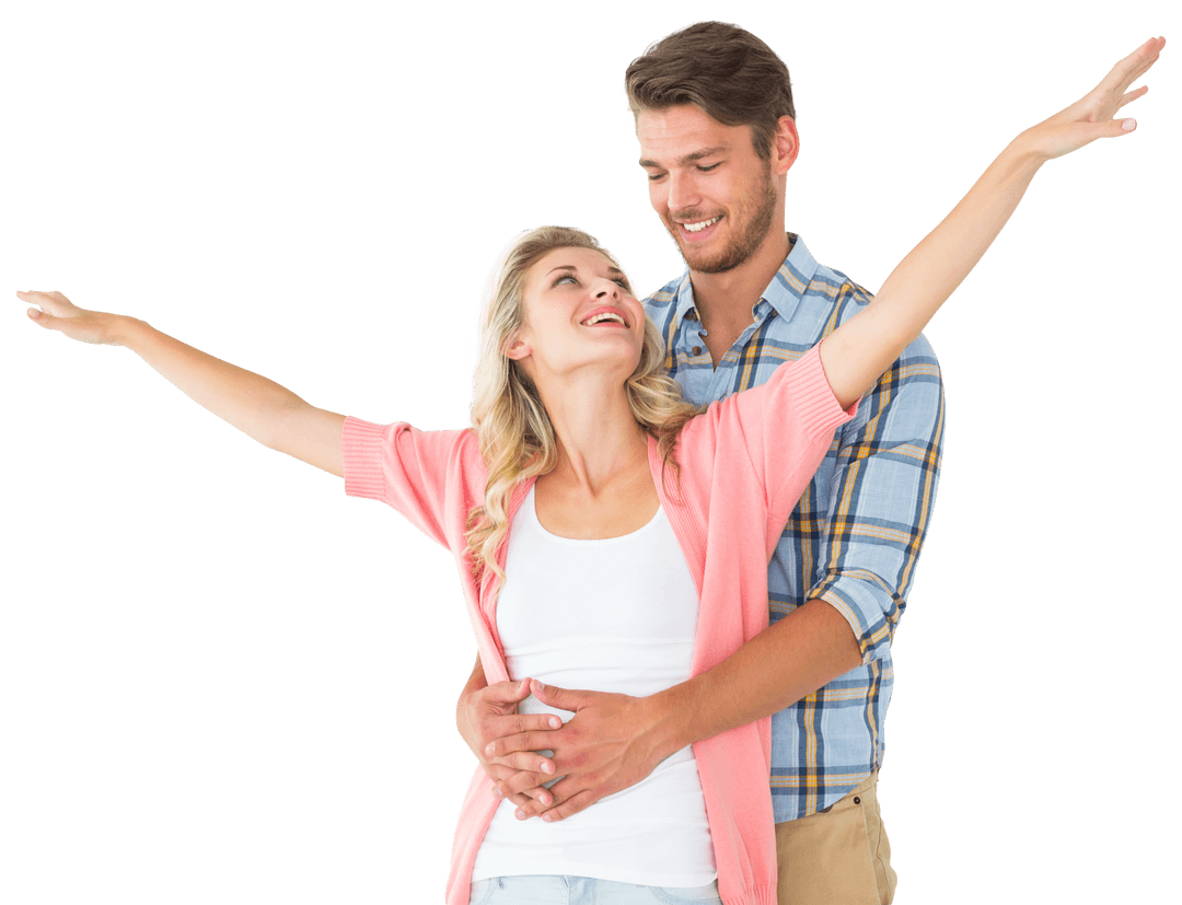 Happy Young Couple Hugging with Joyful Expressions on Transparent Background