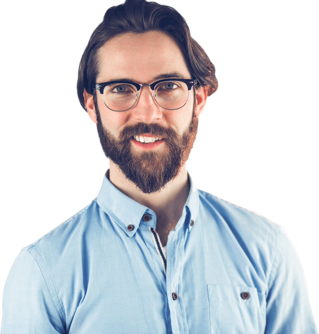 Man Smiling Wearing Transparent Eyeglasses