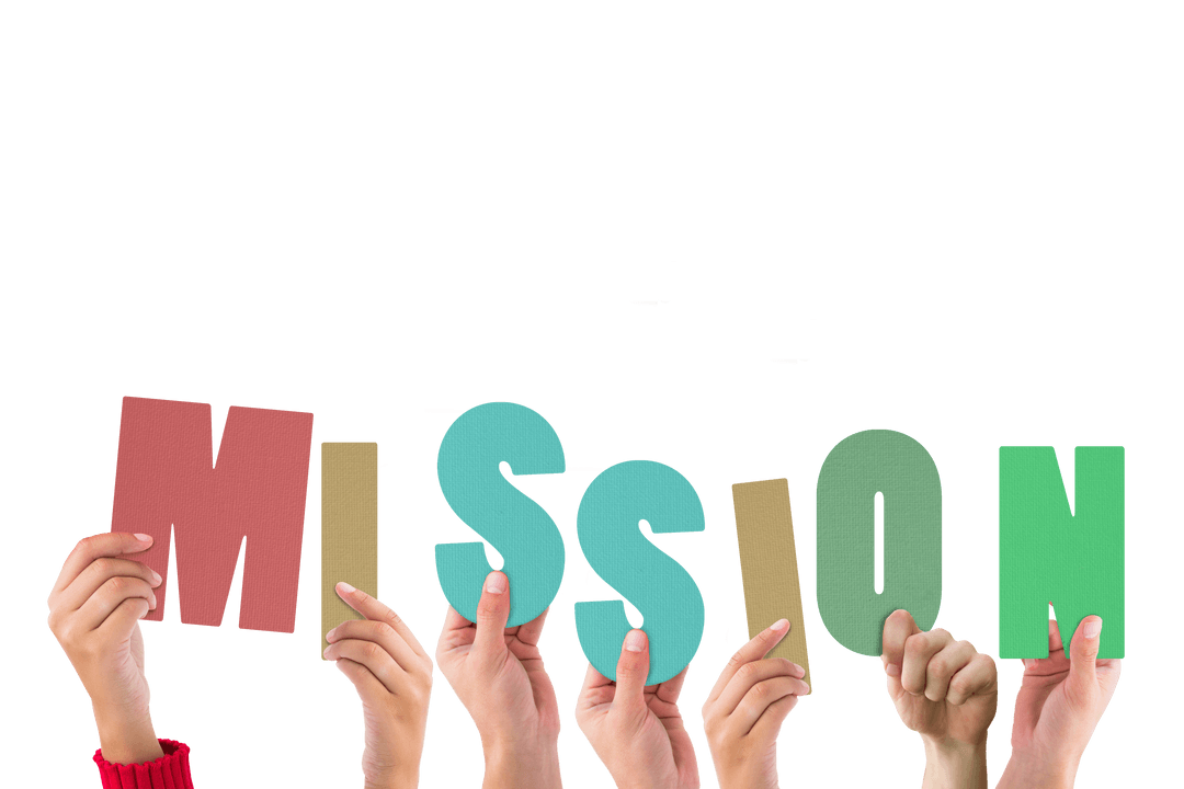 Hands Holding Mission Text on Transparent Background