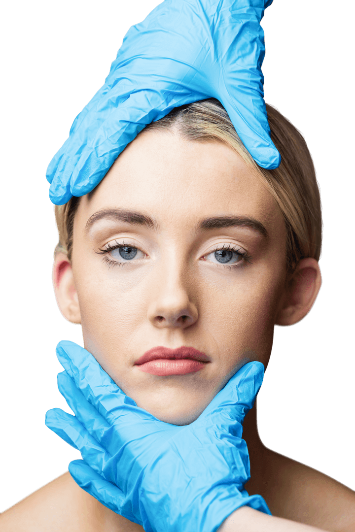 Transparent Portrait of Woman with Gloves Prepping Face for Botox