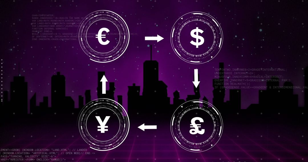 Digital Global Currency Exchange Interface Against Cityscape