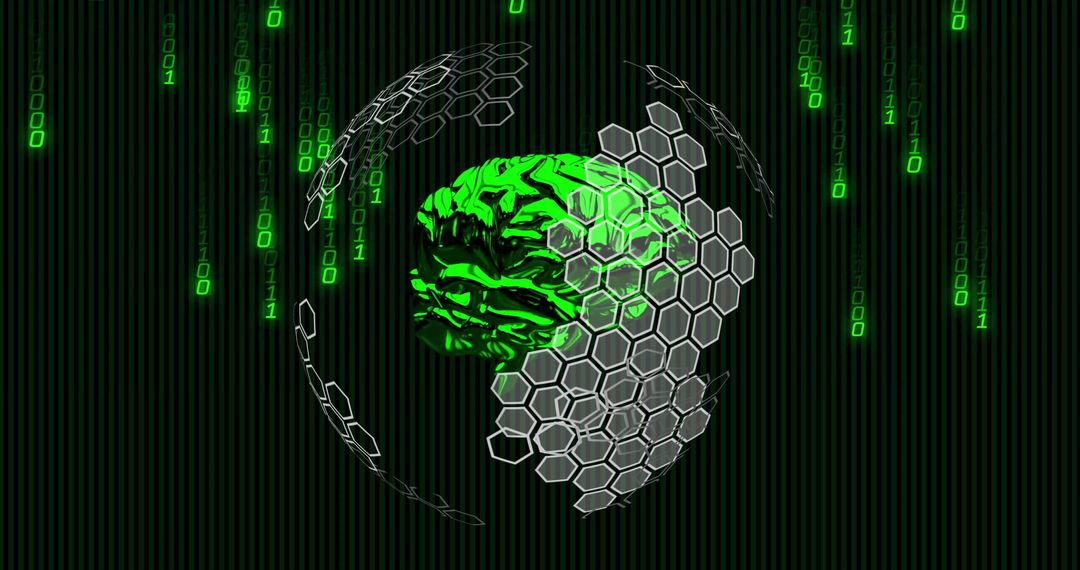 Futuristic Brain with Hexagonal and Binary Patterns - Free Images, Stock Photos and Pictures on Pikwizard.com