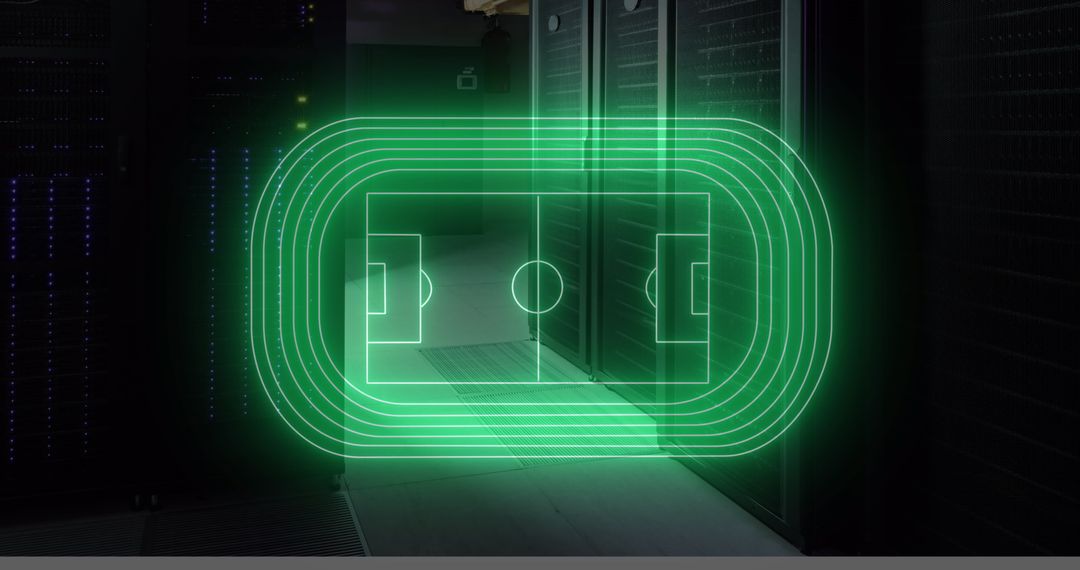 Digital Stadium Concept Overlay in Modern Server Room