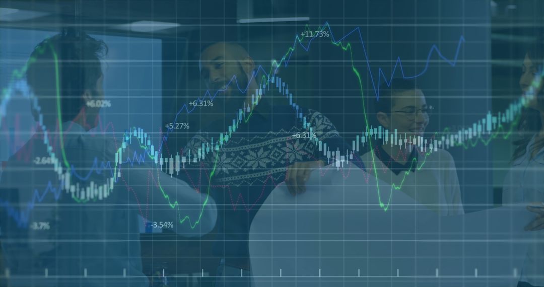 Coworkers Discussing Financial Growth with Market Graphs