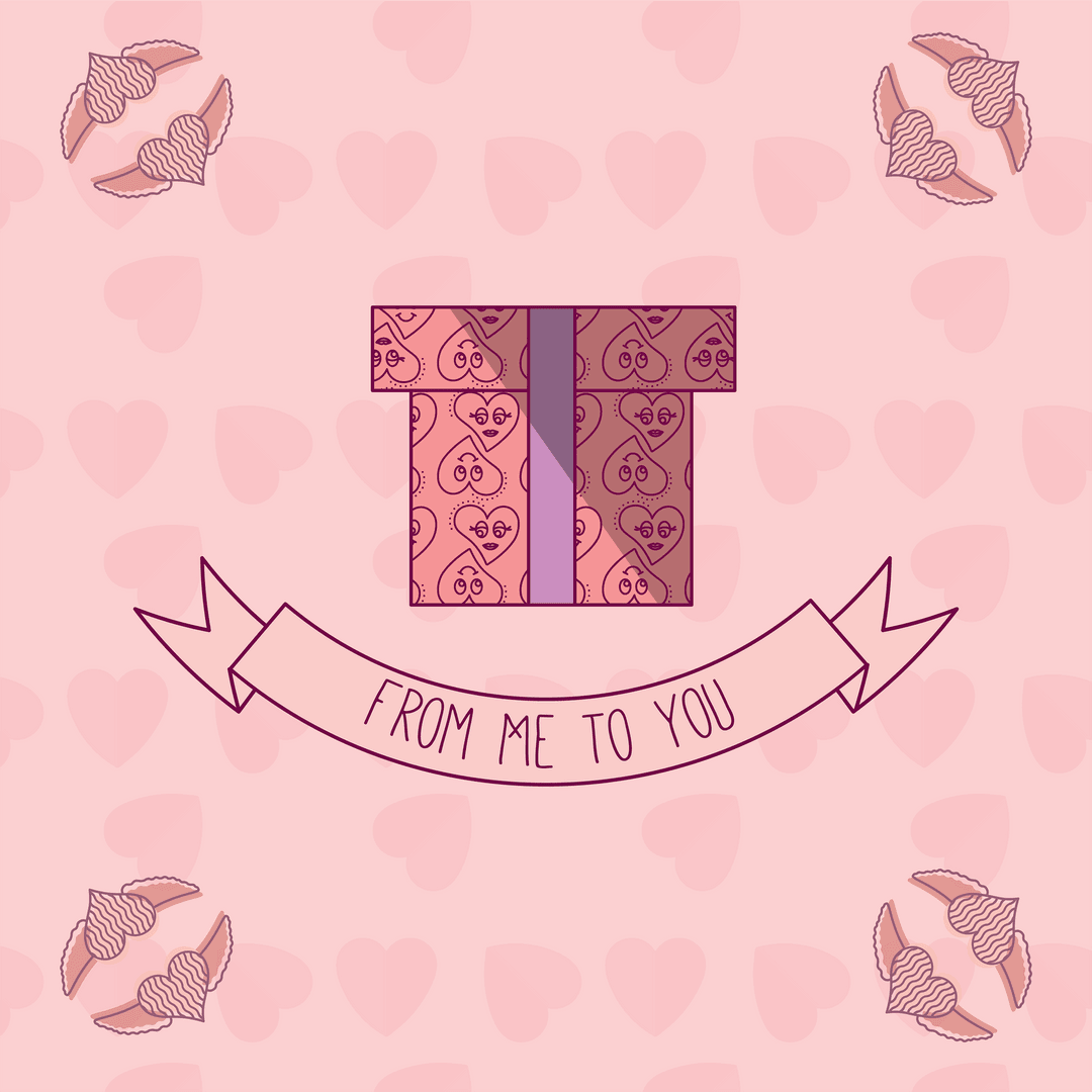 Expressive Gift and Heart Illustration with Banners