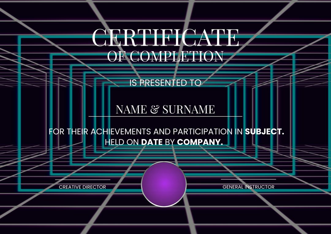 Modern Certificate of Completion Template with Futuristic Design - Download Free Stock Templates Pikwizard.com