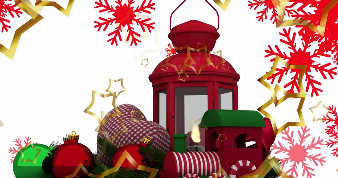 Festive Holiday Lantern and Decor with Falling Snowflakes