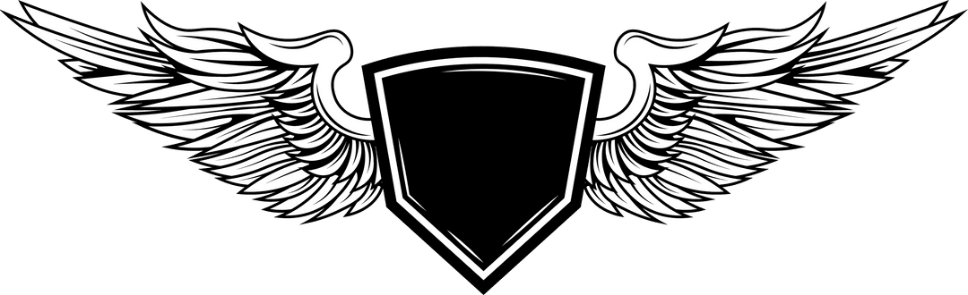Black Badge with Wings and Copy Space on Transparent Background
