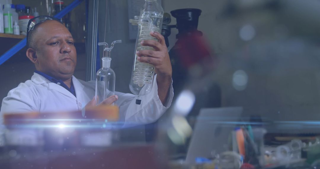 Scientist Analyzing Laboratory Equipment in Workshop