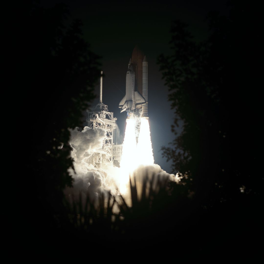 Nighttime Space Shuttle Columbia Launch from Launch Pad - Free Images, Stock Photos and Pictures on Pikwizard.com