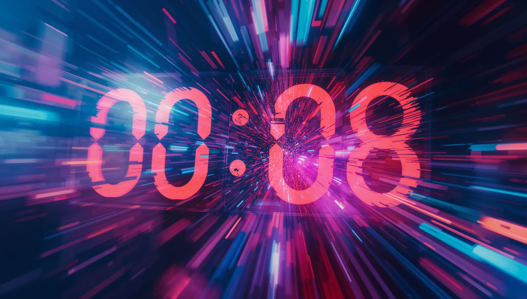 Futuristic Glitch Effect Timer at Eight Seconds in Cyberspace