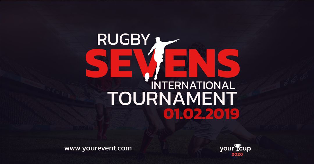 Rugby Sevens Tournament Promotion with Player Silhouette