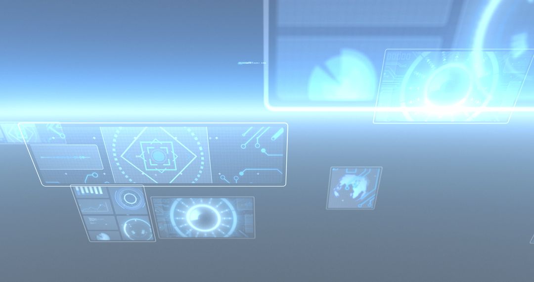 Futuristic Digital Interface with Data Screens and Blue Glow