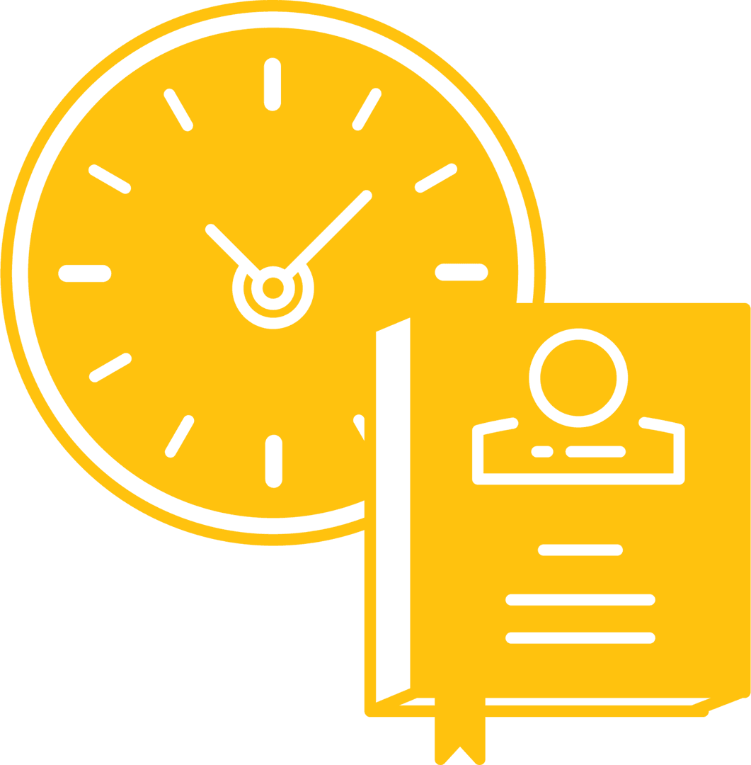 Yellow Clock and Notebook Icon on Transparent Background
