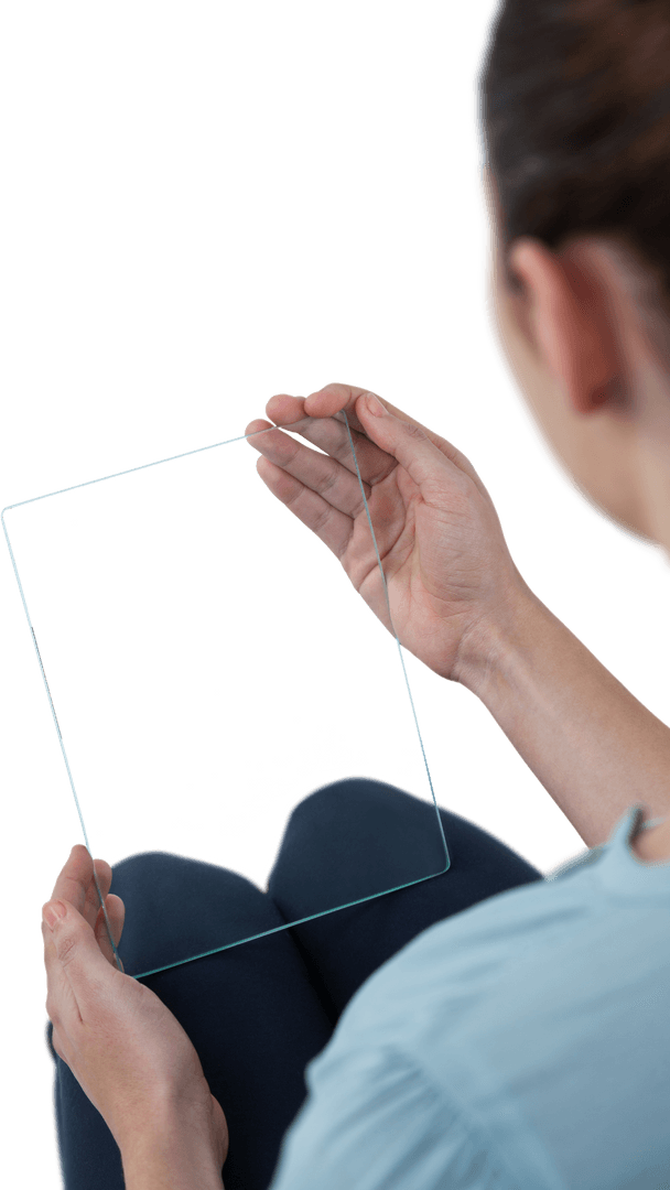Businesswoman Using Transparent Glass Tablet Device
