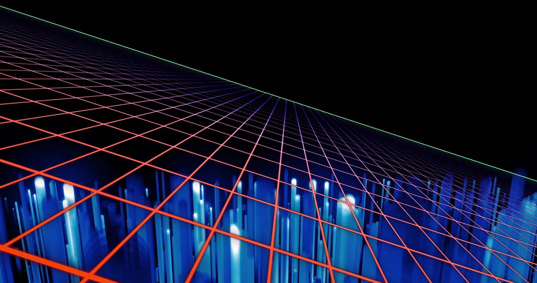 Futuristic Red Wireframe Grid in Virtual Digital Space