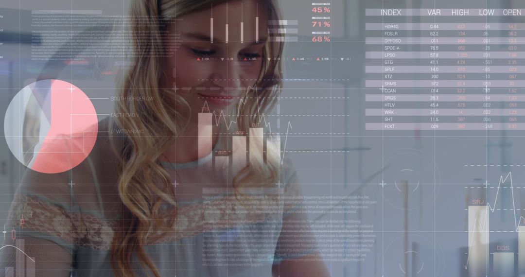 Woman Analyzing Data Through Advanced Digital Interface