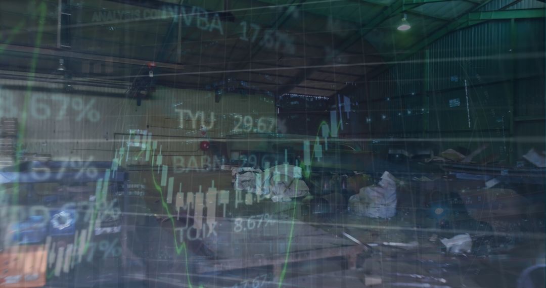 Overlay of Financial Data Graphs on Industrial Factory Setting