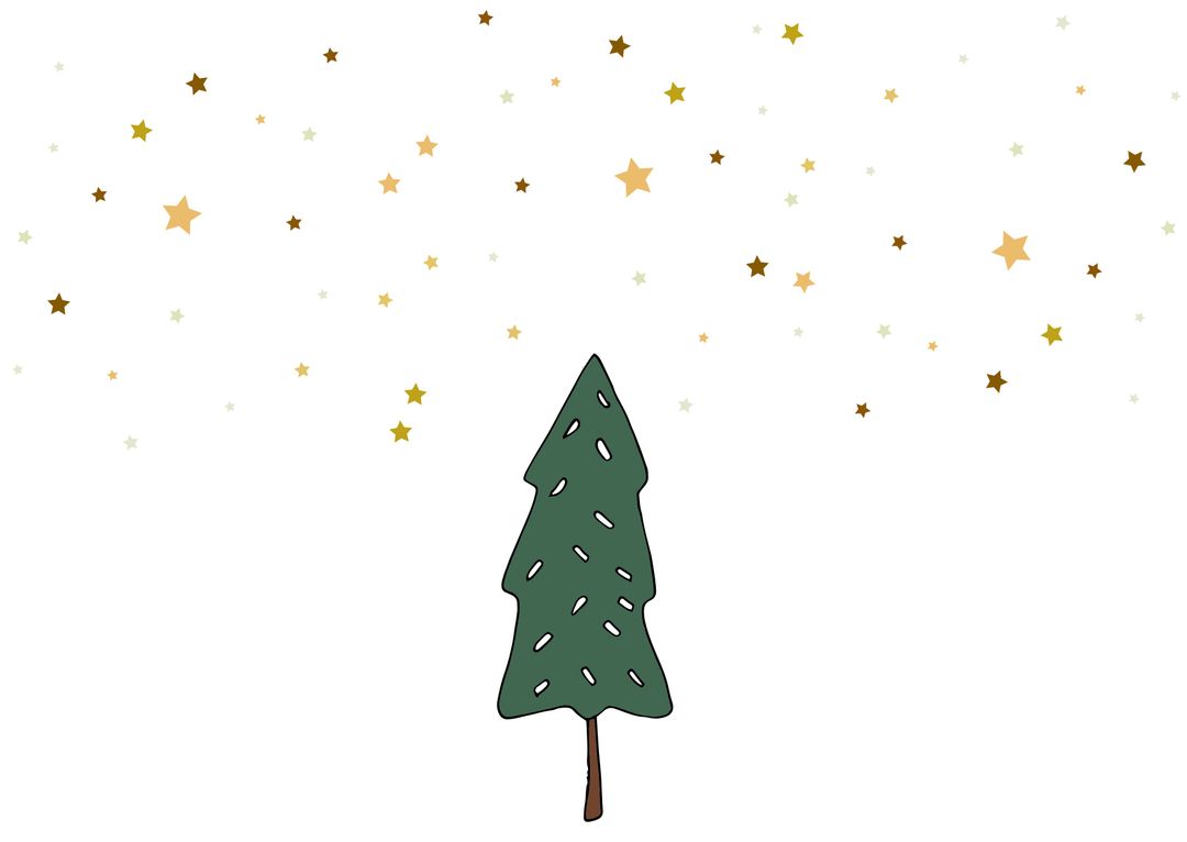 Holiday Cheer with Christmas Tree and Golden Starry Sky