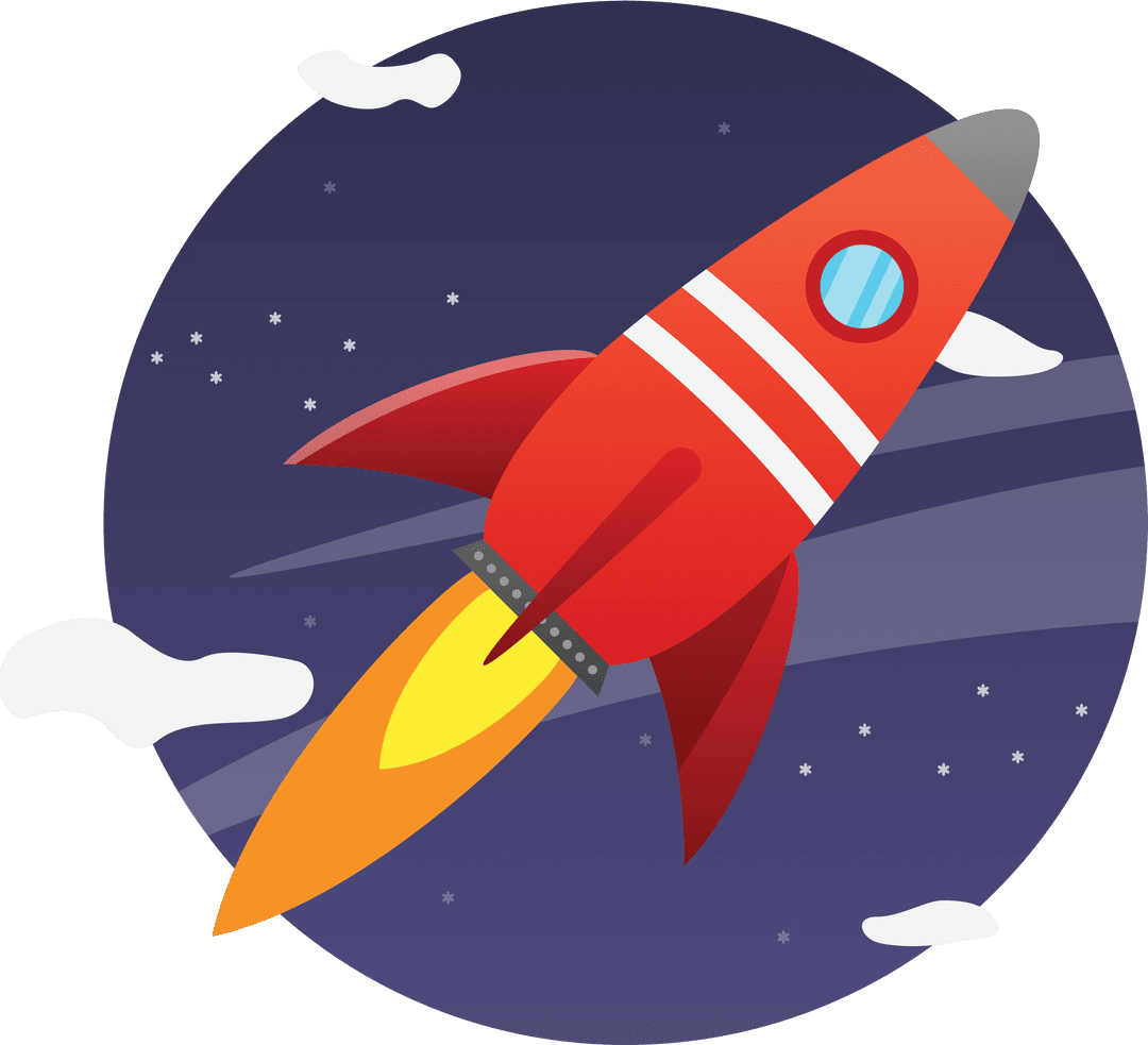 Digital Illustration of Red Space Rocket on Transparent Background