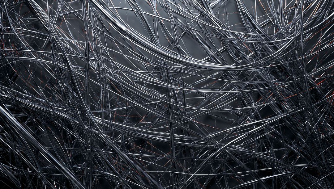 Intricate Metallic Rod Structure with Futuristic Red Highlights