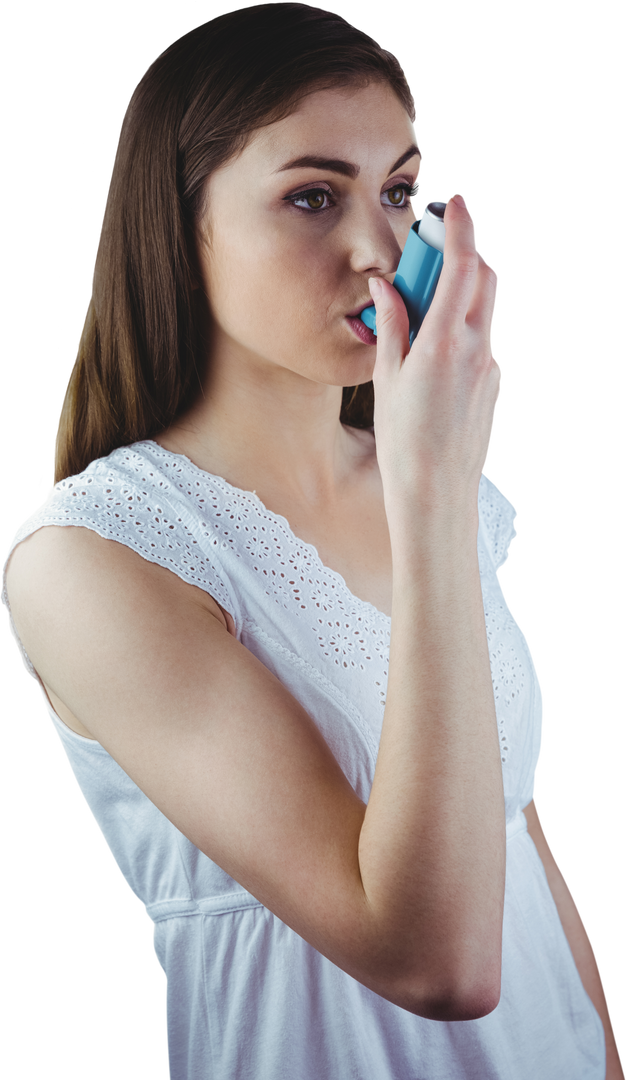 Asthmatic Translucent Woman with Inhaler for Health Awareness - Download Free Stock Images Pikwizard.com