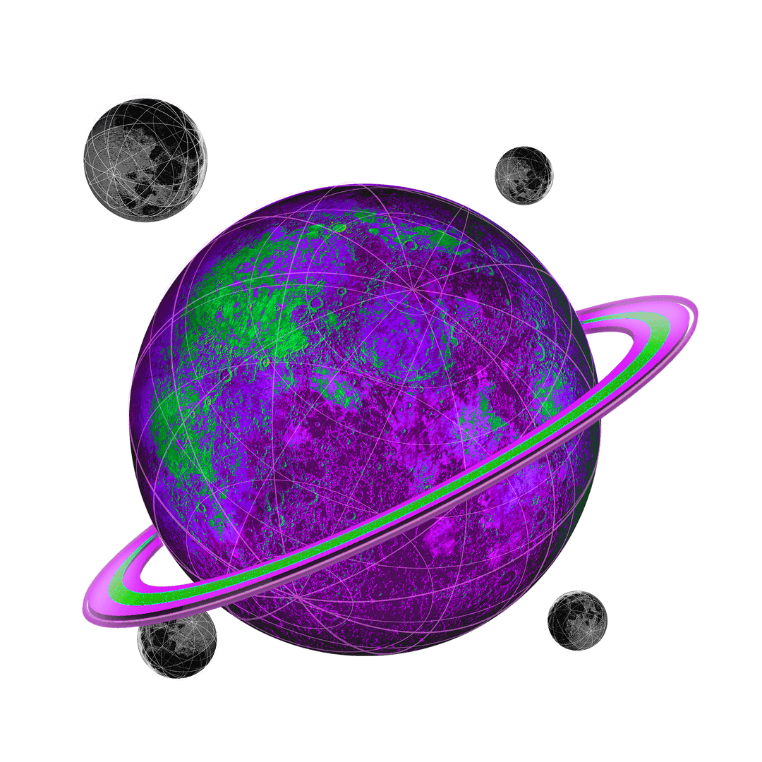 Futuristic Planet with Rings and Moons on Transparent Background